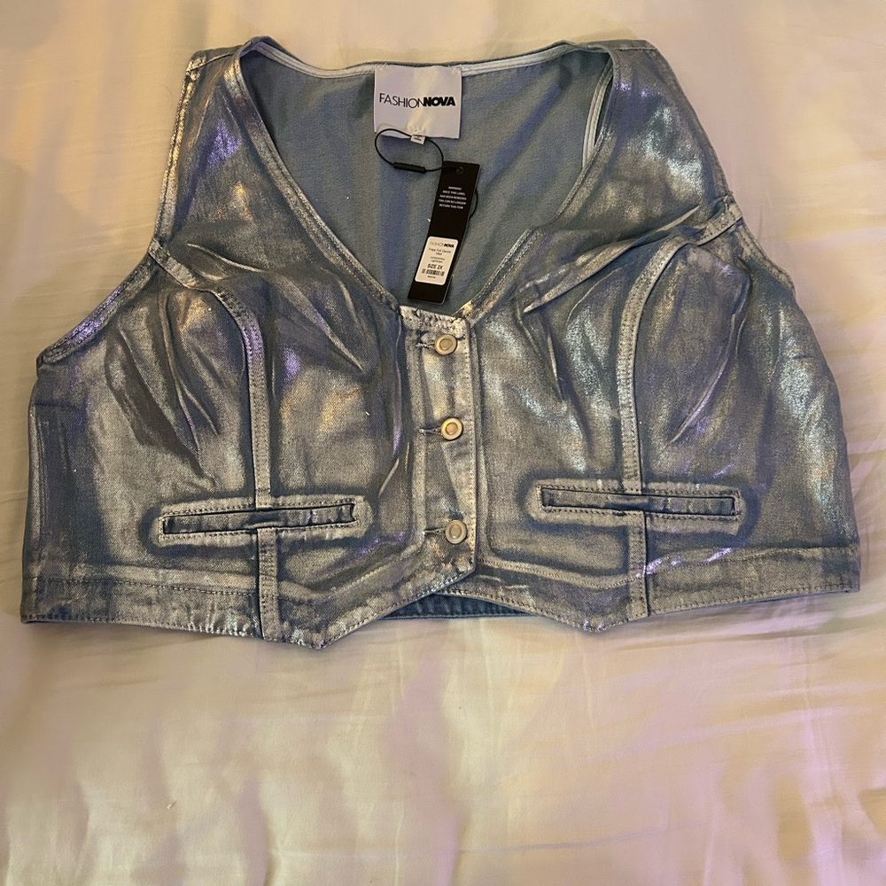Fashion Nova Metallic Blue Vest 2x